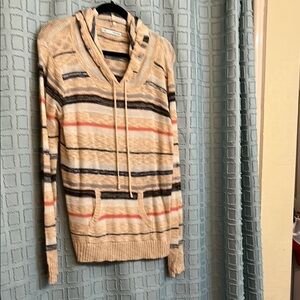 Maurices Cream and Black Hooded Sweater Lightweight Knit